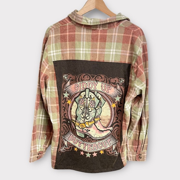 Altar'd State Giddy Up Buttercup Graphic Flannel Top Western - Picture 2 of 5